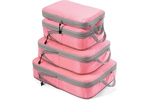 Meowoo Paczki Kompresyjne 4 w 1, Organizator Walizek Podróżnych z Rozszerzalną Kompresją, Wodoodporne Torby Podróżne do Walizek i Plecaka (Różowy)