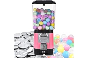 STWBHW Candy Vending Machines,Coin Operated Bubble Gum Machine,200 Empty Balls, 100 Stainless Steel Tokens,Coin Operated Gumball Bank for Toy Capsules Bouncy Balls Candy,for Game Stores(Pink)