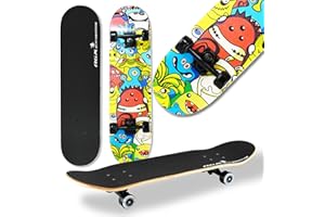 WeLLIFE - Skateboard RGX Tabla Skate (79 x 20 cm en 9 capas de arce diseño cóncavo rueda PU 54 x 36 mm Super Smooth para niños jóvenes adultos Rodamiento ABEC-7RS