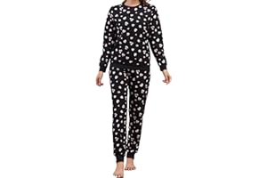 The Essentials Wardrobe Ladies Fleece Pyjama Set with Long Sleeve T-Shirt & Bottom Pants Sleepwear Loungewear Nightwear for Women Soft & Comfortable Top & Trousers Size S-XL
