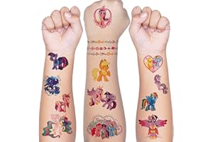 Flyftrey Tatuaż dla dzieci, 8 arkuszy My Little Pony jednorożec, zestaw tymczasowych tatuaży dla chłopców i dziewczynek, wodoodporne, na prezenty urodzinowe dla dzieci, upominek, akcesoria, dekoracja