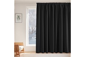 PONY DANCE Cortinas 3 Metros con Ganchos para Rieles, Cortinas Termicas Opacas de Ventanas para Salon/Dormitorio 1 Panel,300x245cm,Negro