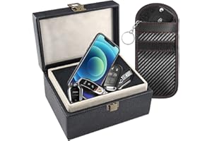 LATIT Car Key Signal Blocking Box with pouch,Large Faraday Box for Car Keys 17 x 12 x 9cm RFID Key Box Car Key Safe Box,Fob Storage Box Keyless Car Key Signal Blocker Box - Black