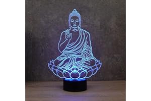 JNB-MAKER Lampe Fan Bouddha 16 Couleurs PERSONNALISÉE, Avec Un Nom Ou Un Message, 3D LED Illusion Lampe Disponible en Plusieurs Modèles, Lampe de Chevet à Lumière d’ambiance Parfaite Pour Tout le Monde