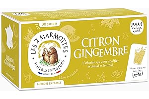 Les 2 Marmottes - Infusion Citron Gingembre 30 sachets - fruitée et gourmande - A Consommer Chaud ou Froid - Made In France - Sans arômes ajoutés - 50g, 1 Unité (Lot de 1)