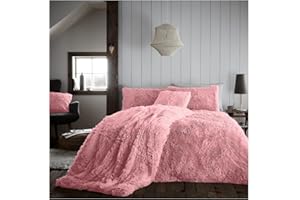 GC GAVENO CAVAILIA Luxury Long Pile Faux Fur Double Duvet Set, Cosy Warm Hug & Snug Thermal Bedding Set Fleece Quilt Cover Wth Pillowcases, Pink