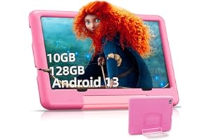OUZRS Tablette 10 Pouces Android 13 GMS, 10 Go RAM+128 Go ROM, Tablette Enfants Parental Contrôle, WiFi Tablette Tactile Éducative Apps Pré-Installé, Caméra HD/IPS, Kids Tablette pas cher avec Étui, Rose
