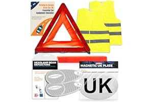 EVAQ8 Europe Travel Driving Kit 2026 Includes the Four Core Items UK Cars Must Carry When Travelling to France, Italy, Germany, Spain: UK Sticker, Warning Triangle, Vests, Headlamp Beam Converters
