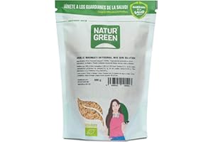 NaturGreen Arroz Basmati Integral Bio 500g | 100% Integral | Ecológico | Sin Gluten | Sin Azúcares | Grano Largo | Aromático | Vegano | Rico en Fibra
