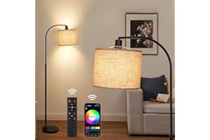 SEAMOON Lampara de Pie Regulable, E27 Lámpara de Pie Moderna con bluetooth Lampara Pie Salon con Temperaturas de Color y Interruptor de Pie para la Sala de Estar, la Oficina, el Dormitorio(Negro Mate)