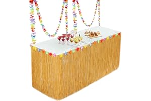 YHmall Hawaii Luau Tischröcke Party Deko (9.2X2.5ft), Tischdecke mit 30 Mehrfarbe Blumen und 6 Künstliche Palmenblätter, für Sommer Garden Beach Tiki Party Dekoration (Gold) MEHRWEG