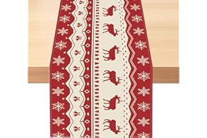 BINGQILING Runner Natalizio da Tavolo, Natale Decorazioni Casa Runner da Tavola Natalizio 183 x 33 cm Renne di Natale Fiocchi di Neve Decorazioni Natalizie Tavolo per Cene di Famiglia Cucina Sala da Pranzo