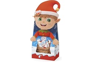 FERRERO Kinder Mix Peluche - 11 Snack Dolci al Cioccolato Assortiti, Box Speciale con il Peluche Natalizio di Elfo Alfio, Idea Regalo, Confezione da 133 gr