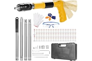 DKEVEU Pistola de Clavos Para Hormigon Giratoria con 120 Clavos, 1.6m Poste Extensible, Pistola de Clavos de Acero Ajustable de 5 Velocidades, Pistola Portátil de Cemento para Paredes Herramienta Fijación