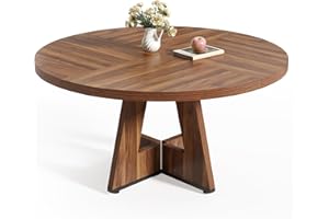 LITTLE TREE Round Dining Table for 4-6 People, 47 Inches Dining Room Table with Wooden Pedestal Base, Brown Dinner Tables, Circle Kitchen Tables for Dining Room, Kitchen, Living Room(Table Only)