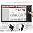 4X Magnifying Glass with Light for Reading, Full Page Magnifier with Dimmable LED, Handheld Magnifier with Carrying Stand for Reading Newspaper, Small Print for Seniors Low Vision