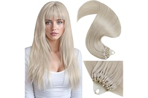 LaaVoo Extension Microring Capelli Veri 50g 50ciocche Biondo Extension Capelli Veri Microring Remy Lisci Estensioni Micro Ring Capelli Umani Reali 35cm #60
