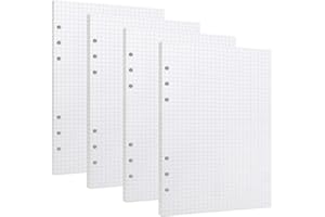 ISIYINER Confezioni di Ricarica di Carta 6 Fori Formato A5 Agenda ad Anelli Refill Paper Carta a Righe Quadrate per A5 Taccuino Diario, 4 Pacchi x 45 Fogli a Righe Pagine Bianche 21 x 14 cm