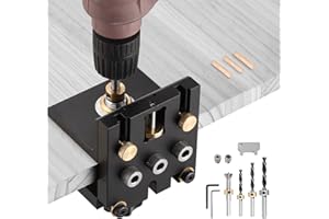 Ampvolts 6/8/10/15mm gabarit de percage, 3 en1 kit de guide de percage réglable avec clip de positionnement Guide de perçage réglable localisateur de perforateur pour meubles