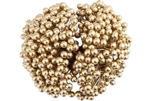 Jodsen Holly Beeren, 250 Stiele mit 500 Stück künstlichen Stechpalme Beeren auf Drahtstiele Fake 8mm Mini Weihnachtsfrucht Beere für Christbaumschmuck Kranz Girlande DIY Bastelbedarf Gold