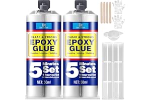 2K Epoxidkleber 100ml, 5 Minuten Kraftkleber - Transparent 2 Komponenten Epoxidharz Kleber Extra starker Klebstoff zum Kleben und Versiegeln von Metall, Kunststoff, Holz, Glas, Stein, Keramik