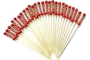 PERSENTU 100PCS Cocktail Picks,Cocktail Sticks,12cm Long Handmade Sticks Wooden ﻿Natural Bamboo Cocktail Toothpicks,Mini Food Picks Decorative for Fruits,Desserts,Party Supplies (red)
