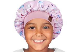 Hat Hut Bonnet de Sommeil en Satin pour Enfants - Bonnet de Nuit en Soie pour Cheveux Bouclés - Réglable pour Bébé