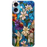PrintiFy iPhone 17 ile Uyumlu Vitray Mavi Bahar Tasarımlı Şeffaf Silikon Kılıf