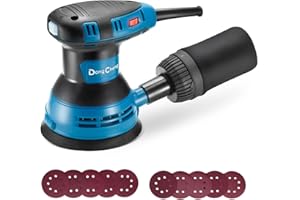 Dong Cheng Orbital Sander, 300W, 12000 RPM, 125MM with 10Pcs Sandpapers & Dust Bag, 6 Variable Speeds, Electric Palm Sander for Woodworking, Sanding & Polishing