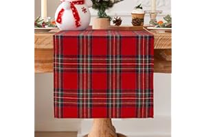 Jayusaror Runner Natalizio da Tavolo Moderno Rosso e Verde Tartan Scozzese Centrotavola Natalizie Decorativi Plaid Christmas Table Runner Addobbi Natalizi per la Casa, Feste 40x240cm