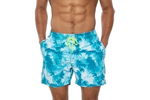 YloveM Maillot de Bain Homme Short de Bain Élastique Réglable Séchage Rapide Imprimé Short de Plage Surf avec Doublure en Maille
