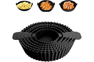 BUYSOW Teglia Silicone per Friggitrice ad Aria, 6 Pezzi Accessori Friggitrice ad Aria, Teglia Cestino Pentola Friggitrici Adaria Stampi Compatibile con Airfryer Princess Xiaomi Ninja (Nero)
