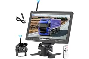 YYKJ Kabellos Rückfahrkamera und 7-Zoll-HD-Monitor, Set Rückfahrkamera Wireless Fahrzeuge Parkassistenzsystem, Nachtsicht wasserdichte Auto Kamera für Anhänger, Bus, LKW, Wohnmobi, Pferdeanhänger 12V-24V