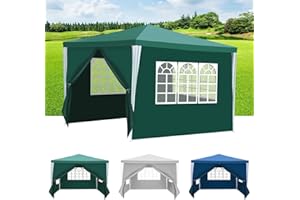 Yakimz Gazebo da giardino, impermeabile, stabile per l'inverno, con 4 pannelli laterali e finestre, protezione UV 50+, per feste, mercato, mercatini delle pulci e campeggio, verde, 3 x 3 m