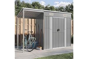 Willood Gartenhaus mit Schleppdach GartenhüTte Blech Garagenzelt Schuppen Garten Hellgrau 277x110 5x181 cm Stahl