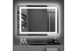 Oraymin Espejo de baño con iluminación, 70 x 90 cm, espejo de baño antivaho con interruptor táctil, regulable, 3000 K-6000 K, función de memoria, IP54 LED, blanco frío y blanco cálido