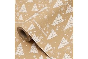 ZHNERY Rollo de papel de regalo de 15 m, papel kraft reciclable de 43 cm para decoración de regalos de Navidad y cumpleaños (árbol)