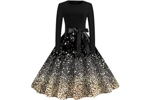 NaLatia Robe Noël Femme Chic Robe Moche Impression Noël Robe Robe De Noël Femme Grande Taille Robe Noel Femme Chic et Elegante Robe De Mère Noël Cocktail Costume Sapin De Noël