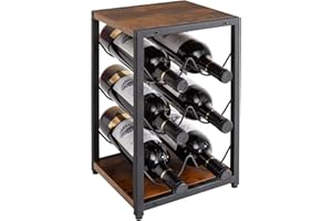 IBUYKE Botellero De Mesa para 6 Botellas, Apilable de 3 Niveles, Madera para Encimera, Cocina, Comedor, Bar, Sala De Estar, Marrón Rústico TMJ901H