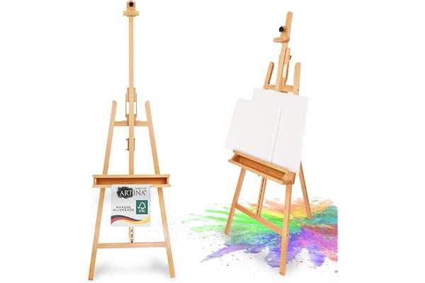 Artina Grand Chevalet d'Atelier 66x225 cm Barcelona – Chevalet Tripode en Bois de Hêtre Réglable avec Support de Peinture – FSC® Bois Pliable pour Toiles jusqu'à 120cm