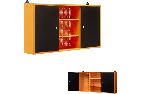 METALLMOBELL - Armoire de Rangement pour Le Garage | 120x60x20cm, avec Étagères en Métal, Panneau d'outils et Serrure | Armoire Metallique, Meubles de Bureau, Meuble Rangement Bureau MB03N