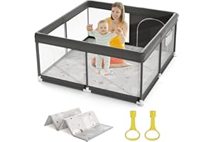 Mloong Parque Infantil Bebe, 120x120cm Corralito Con Alfombra, Pequeño Parque De Juegos Bebé Para Apartmento, Con Malla Transpirable en Los Cuatro Lados y Ventosas