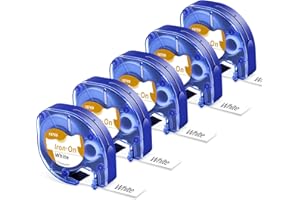 Nastro per Etichette Wonfoucs Compatibile con Dymo LetraTag Iron-on Etichette Tessuto Nero su Bianco S0718850 18769 12mm x 2m per Dymo LetraTag LT-100H LT-110T LT-200B XR 2000, confezione da 5