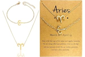 Yamberdoly Gold Aries Zodiac Constellation Necklaces Bracelets for Women Grils Dainty Astrology Horoscope Neckalce Gifts Jewelry