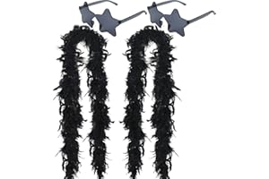 DEARLAN 4 Pcs Feather Boas and Star Shaped Sunglasses for Women Men for Wedding Dance Party Halloween Party Supplies (Black)