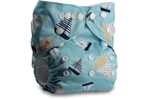 Littles & Bloomz, Reusable Pocket Cloth Nappy, Fastener: Popper, Set of 1, Pattern 65, with 1 Bamboo Charcoal Insert