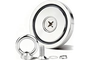 MIN CI 48mm Extra Strong Magnets, Neodymium Magnets Heavy Duty 85kg（187lbs）Round Magnet Fishing, Rare Earth Magnete Large Magnet Industrial Magnet with Eye for Hanging Hoisting