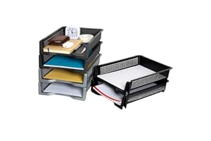QE'MONO Organizador folios 6 bandejas de Oficina apilables Incluye 2 Sobres Transparentes. Organizador de Escritorio para folios a4 de plastico Resistente. Clasificador de Documentos para Oficina Escala Gris