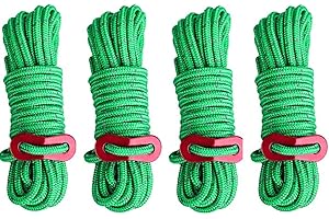 FISHSHOP Cuerdas Reflectantes para Tienda,4 Piezas Cuerdas Tipo Tienda con Ajustador de Aluminio Tensores,Es Muy Adecuado para Acampar Al Aire Libre, Caminatas, Toldos, Carpas, Etc (Verde)