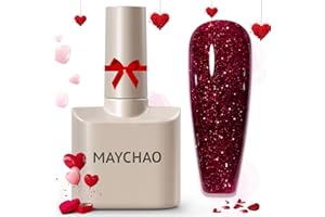MAYCHAO Glitter Gel Nail Polish, 15ML Burgundy Glitter Gel Nail Polish, Soak Off UV LED Nail Gel Polish Nail Art Starter Manicure Salon DIY at Home, 0.5 OZ
